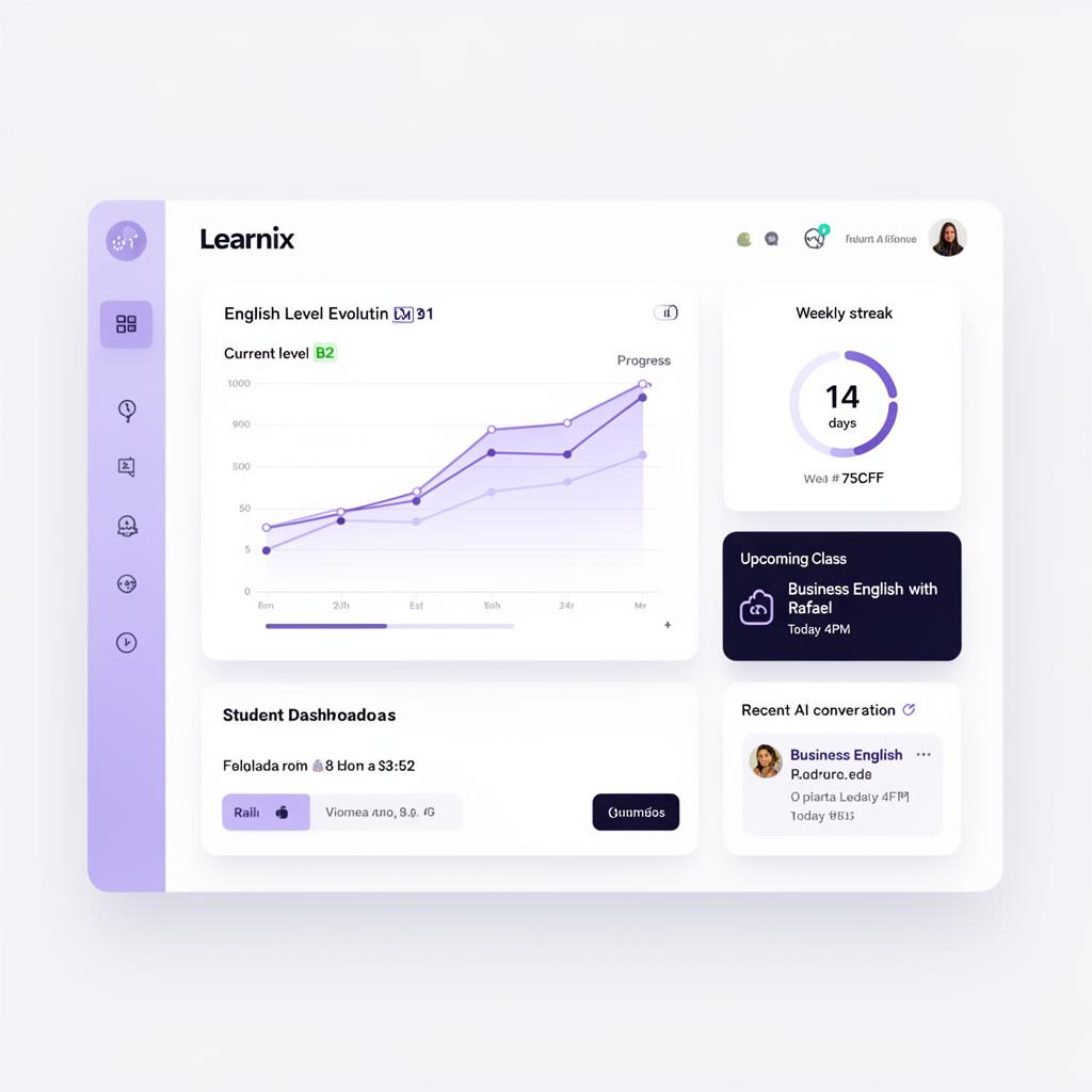 Painel do aluno Learnix com gráfico de evolução de nível
